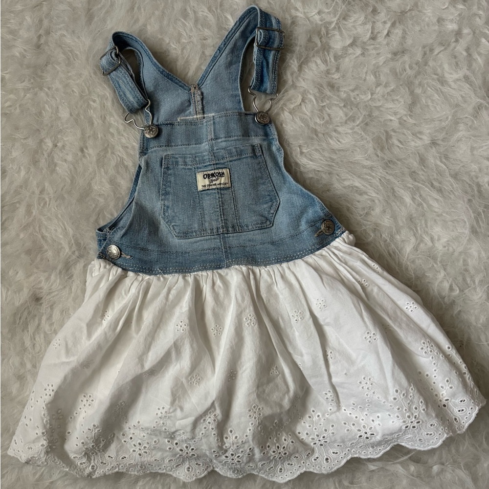 OshKosh B'gosh Light Blue Denim and White Eyelet Overall Dress - Picture 1 of 4